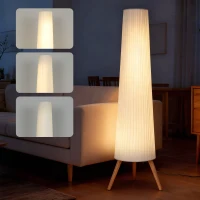 HOMCOM LED Stehlampe Wohnzimmer Dimmbar Holz mit Dreibein, Stehleuchte mit Fußschalter, 46 x 46 x 153 cm, Weiß(m-12)