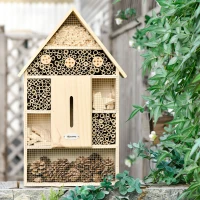 Outsunny Insektenhotel Insektenhaus mit 5 Etagen Metallgitter Bienenhotel aus natürlichen Materialien für Käfer Bienen Wespen und Schmetterlinge Kiefernholz Bambus Metall Naturholz 32 x 12,5 x 57 cm(m-2)