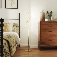 HOMCOM LED Floor Lamp with 3 Adjustable Brightness, Modern Dimmable Standing Lamp with Foot Switch for Bedroom, Living Room, Gold Tone(m-10)