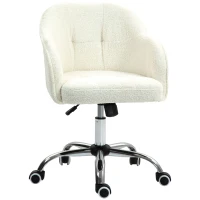 HOMCOM Homeoffice Stuhl, Ergonomisch Schreibtischstuhl mit Wippfunktion, Teddysamtoptik 56 x 61 x 86 cm Cremeweiß(m-11)