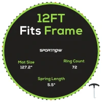 SPORTNOW Replacement Trampoline Mat with Spring Pull Tool, 72 V-Hooks, for 12ft Trampoline using 14cm Springs, Green(m-1)
