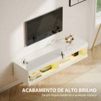 HOMCOM Móvel de TV Suspenso com Luzes LED com Controlo Remoto Compartimentos Orifício Passa-Cabos 140x40x30 cm Branco Brilhante(m-5)