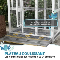 PawHut Grande cage oiseau volière à oiseaux intérieur exterieur, 4 perchoirs 112 x 68 x 154 cm gris(m-5)