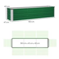Outsunny Stalen verhoogde plantenbak met 3 aparte plantgebieden, open bodem, eenvoudige montage, 183 x 47 x 40 cm, groen(m-3)