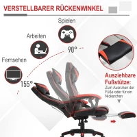 Vinsetto Bürostuhl Schreibtischstuhl mit Kopfkissen Fußstütze Drehstuhl Liegestuhl höhenverstellbar Kunstleder Nylon Schwarz+Rot 67 x 69 x 115-123 cm(m-6)