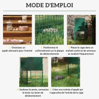Outsunny Cage attrape animaux nuisibles acier 2 entrées dim. 80 x 25 x 30 cm vert foncé(m-4)