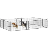 PawHut Welpenlaufstall, 16-teilig Welpenauslauf faltbar mit Tür für kleine, mittlere Hunde, 3,2 x 3,2 x 0,8 m, Grau(m-12)