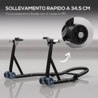 HOMCOM Cavalletto Anteriore per Moto con Tappetino Antiscivolo, Adattatori Regolabili per Perni e Perno a Forchetta, Capacità 200 kg, per Pneumatici da 18", 17" e 10"(m-5)