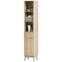 HOMCOM Coluna de Casa de Banho Móvel de Casa de Banho Estreito com Porta Canaleda Gaveta 3 Compartimentos e Prateleiras Ajustáveis 33x30x170 cm Madeira(m-7)
