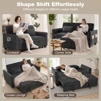 HOMCOM 2 Seater Sofa Bed, 4-in-1 L-Shaped Convertible Pull-Out Sleeper Sofa with Adjustable Backrest and Side Pockets, Black(m-4)