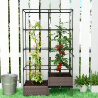 Outsunny Floreira com Grade Metálica para Plantas Trepadeiras 2 Caixas de PP com Orifícios de Drenagem 100x50x174 cm Preto(m-9)