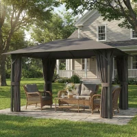 Outsunny Pavillon ca. 4x3m Wasserabweisend Stabil Winterfest Gartenpavillon mit Moskitonetz 4 Seitenteile Lüftung Drainagelöchern(m-10)
