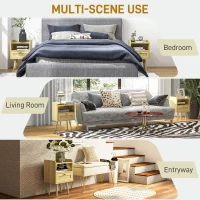 HOMCOM Set of Two Rattan Weave Bedside Tables - Wood Effect(m-6)