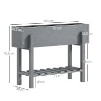 Outsunny Fioriera Rialzata con Ripiano Inferiore e 2 Fori di Drenaggio, in Legno di Abete, 100x30x70.5 cm, Grigio(m-3)