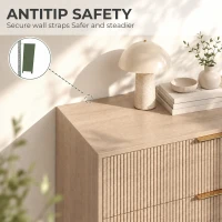 HOMCOM Bedroom Chest of Drawers with 4 Drawers, Fluted Dresser with Gold Tone Handles, Storage Cabinet, Natural(m-7)