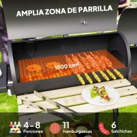 Outsunny Barbacoa de Carbón 3 en 1 Ahumador Parilla de Carbón Barbacoa de BBQ 124x53x104 cm con Termómetro y Ruedas Estantes de Madera Picnic Acampada al Aire Libre(m-5)