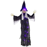 Outsunny 183 cm Life Size Halloween Animated Hanging Witch with Glowing LED Eyes & Body, Spooky Witch Scary Halloween Decorations, Battery Operated, Indoor Party Props(m-11)