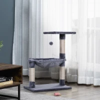 PawHut Arbre à chat 3 griffoirs grattoirs sisal naturel plateforme hamac et boule suspendue dim. 50L x 36l x 70H cm peluche courte gris(m-10)