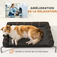 PawHut Lit surélevé pour chien rafraichissant, lit de camp pour chiens intérieur extérieur portable, 110 x 75 x 30 cm, noir(m-5)