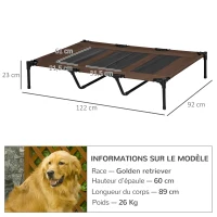 PawHut Lit sur pieds XXL pour chien chat lit de camp animal 122L x 92l x 23H cm marron clair(m-3)