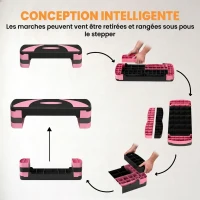 HOMCOM Stepper fitness aérobic hauteur réglable surface antidérapante 80 x 31 x 20 cm noir rose clair(m-5)