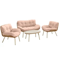 Outsunny Gartenmöbel Set 4-teilig Polyrattan Lounge-Set mit Zweisitzer 2 Sessel Tisch Tiefem Sitz Dicke Kissen(m-1)