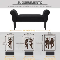 HOMCOM Panca Fondo Letto Imbottita con Braccioli Arrotolati, 102x35x51cm, Nero(m-6)