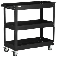 DURHAND 3-laags Gereedschapswagen, 4 Wielen, Staal, 83B x 35,3D x 76H cm, Zwart(m-1)