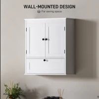 HOMCOM Bathroom Wall Cabinet with Adjustable Shelf and Recessed Doors, White(m-4)