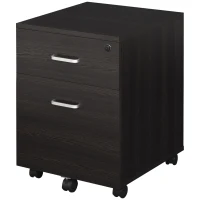Vinsetto 2-Drawer Locking Office Filing Cabinet w/ 5 Wheels Rolling Storage Hanging A4 Cupboard Home Organisation Black Wood Grain(m-10)