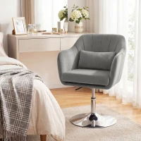HOMCOM Retro Velvet Swivel Tub Chair with Steel Frame, Cushion Seat, Grey(m-2)