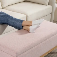 HOMCOM Banc de rangement, coffre de rangement avec couvercle amovible style scandinave, en tissu lin, 110 x 39 x 45 cm, rose(m-9)
