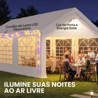 Outsunny Tenda para Festas 4x6 m com Luzes LED, Paredes Removíveis, 2 Portas e Janelas, UPF30+, Branco(m-4)