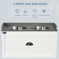 PawHut voerstation, 2 voerbakken van elk 2 liter, roestvrij staal, met lade, wit+grijs, 60 x 30 x 36 cm(m-6)