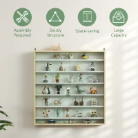HOMCOM 7-Tier Wall Display Shelf Unit Cabinet w/ 6 Adjustable Shelves Glass Doors Home Office Ornaments 83x80cm, Oak(m-6)