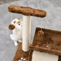 PawHut Kratzbaum 43 cm Kleiner Katzenbaum mit Tunnel, U-förmige Liegefläche, Katzenkratzbaum mit Kratzbrett, Spielball, Katzenmöbel für kleine Katzen, Braun(m-8)