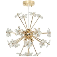 HOMCOM Crystal Chandeliers Ceiling Light with Flower, Modern Pendant Light with Adjustable Height, Ceiling Plate, Clear(m-1)