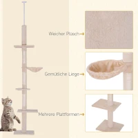 PawHut kattenboom krabboom kattenkrabboom met sisalpalen in hoogte verstelbaar beige(m-6)