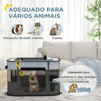 PawHut Parque para Cães e Gatos, Cercado Dobrável Portátil para Cachorros, Coelhos e Porquinhos-da-Índia em Tecido Oxford 84x64x53 cm Cinzento(m-4)