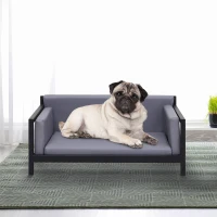 PawHut Deluxe PU Pet Sofa Couch Soft Dog Puppy Cat Sleep Bed Metal Frame Grey 64L x 52W x 27.5H cm(m-2)