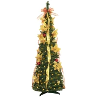 HOMCOM Árbol de Navidad Plegable con Luces LED en Blanco Cálido y Adornos Pre-instalados para Interior Ø50x150 cm Verde(m-11)