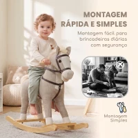 AIYAPLAY Cavalo de Baloiço com Sons e Pegas de Segurança, Base de Madeira, 12-36 Meses, Cinzento(m-7)