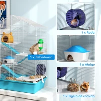 PawHut Gaiola para Hamster de 5 Níveis com Plataformas Comedouro Bebedouro Casa Rampa e Rodas de Exercícios 58x36x81 cm Azul Claro(m-5)
