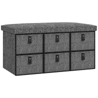 HOMCOM Gepolsterte Schuhbank, 6 Schuhfächer, MDF-Rahmen, Leinenoptik, Grau(m-1)
