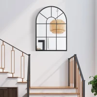 HOMCOM 90 X 61cm Arched Grid Mirror - Black(m-7)