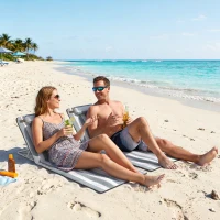 Outsunny Conjunto de 2 Esteiras de Praia com Encosto Reclinável em 5 Níveis Bolsa de Transporte e Apoio de Cabeça 48x134x33-43 cm Branco e Cinzento(m-10)