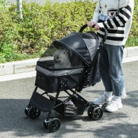 PawHut Passeggino per Cani Piccoli Pieghevole con Maniglione Girevole e Cestino Portaoggetti, Nero(m-10)