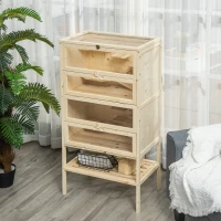 PawHut Gabbia per Criceti Roditori Porcellini d'India in Legno Massello Tetto Apribile 4 Ripiani Collegati con Rampe 60x40x120cm(m-10)