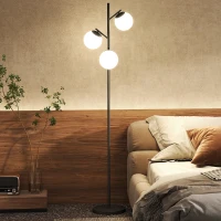 HOMCOM 3-Light Tree Floor Lamps for Living Room, Modern Standing Lamp for Bedroom with Globe Lampshade, Steel Base, Bulb not Included, Black(m-11)