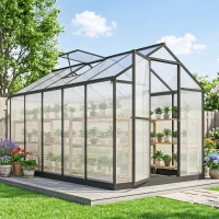 Outsunny Serre de jardin en aluminium polycarbonate, serre avec fenêtres supérieures réglables 303x183x195cm transparent(m-10)